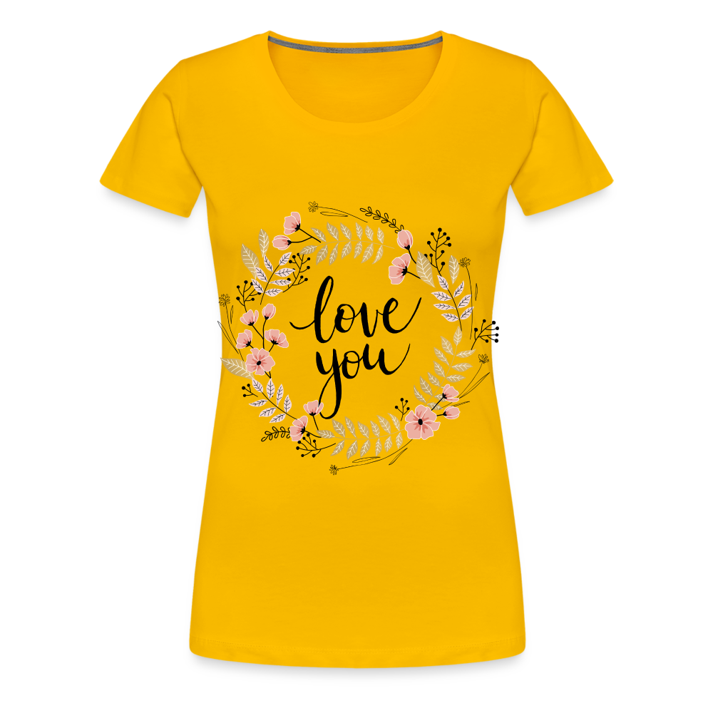 T-shirt Premium Femme love you couronne de fleur - jaune soleil