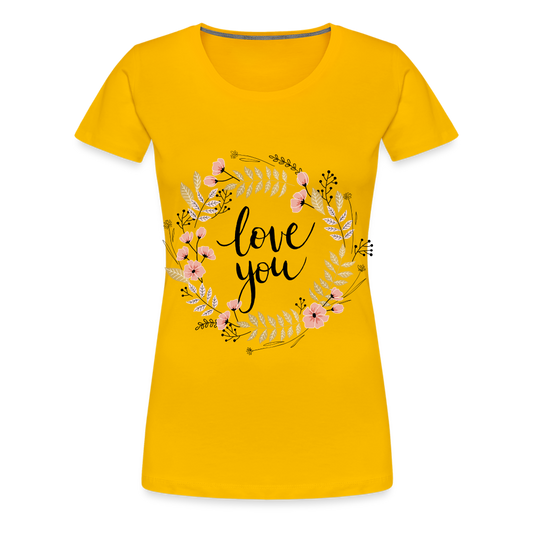 T-shirt Premium Femme love you couronne de fleur - jaune soleil