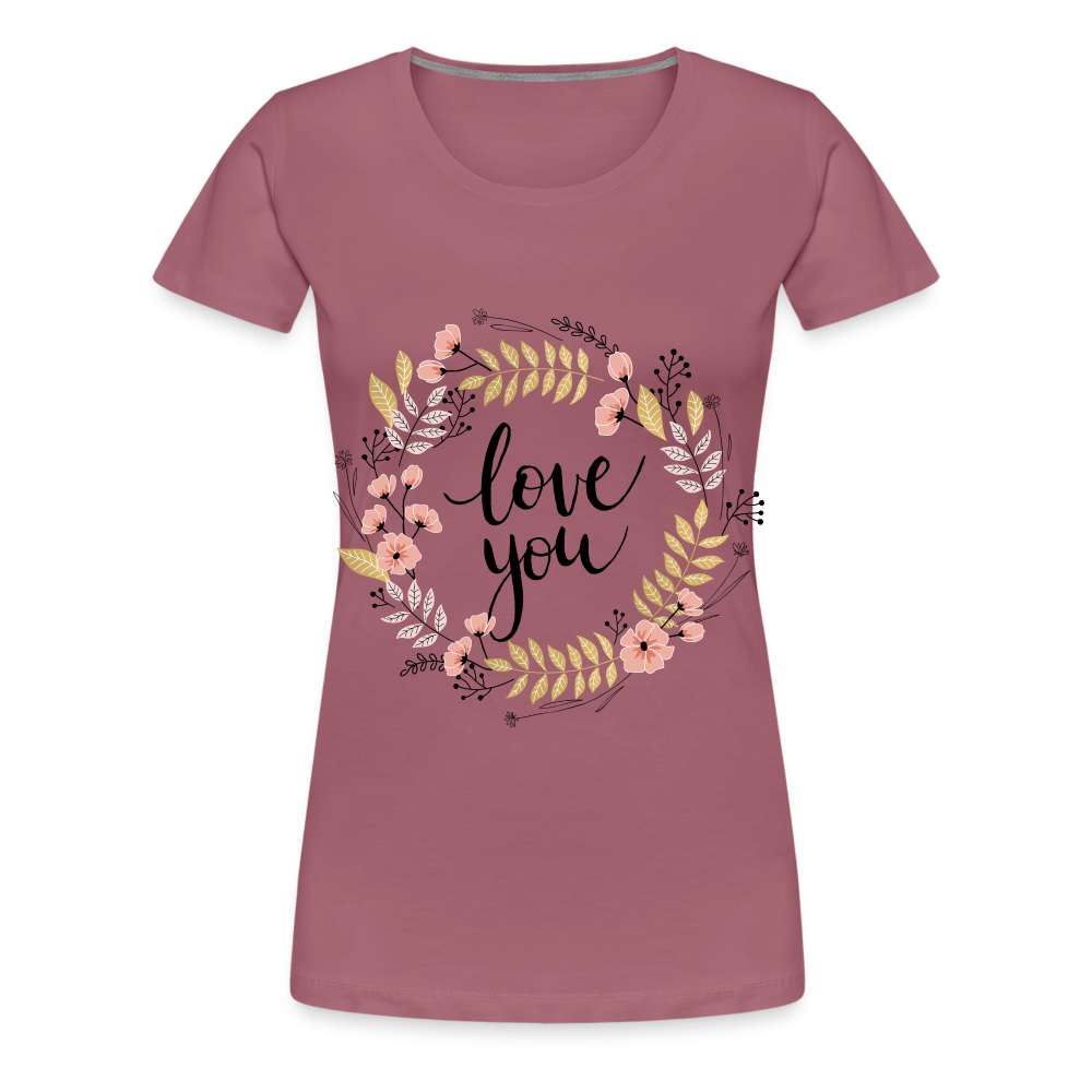 T-shirt Premium Femme love you couronne de fleur - mauve