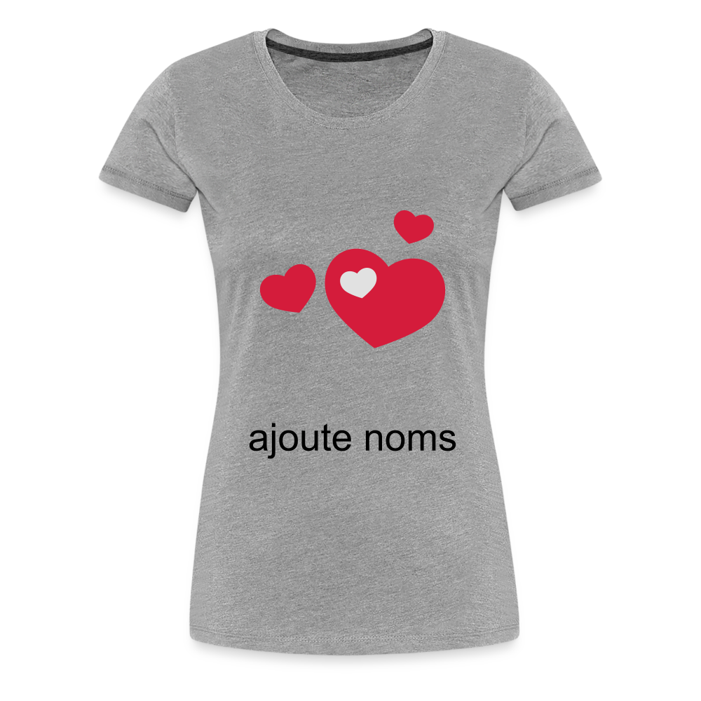 T-shirt Premium Femme 4 coeurs + ajoute des noms - gris chiné