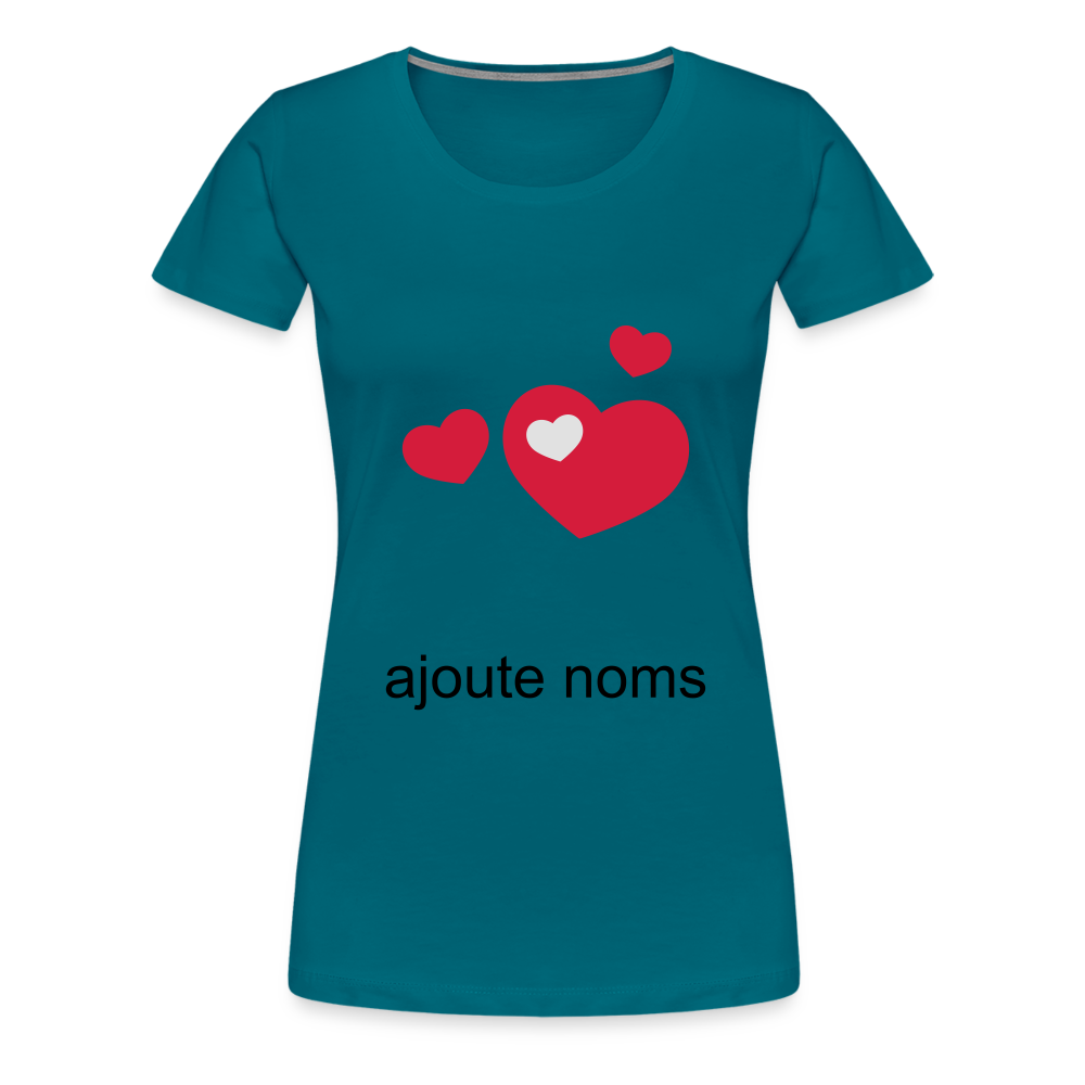 T-shirt Premium Femme 4 coeurs + ajoute des noms - bleu diva