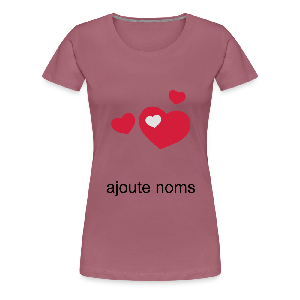 T-shirt Premium Femme 4 coeurs + ajoute des noms - mauve