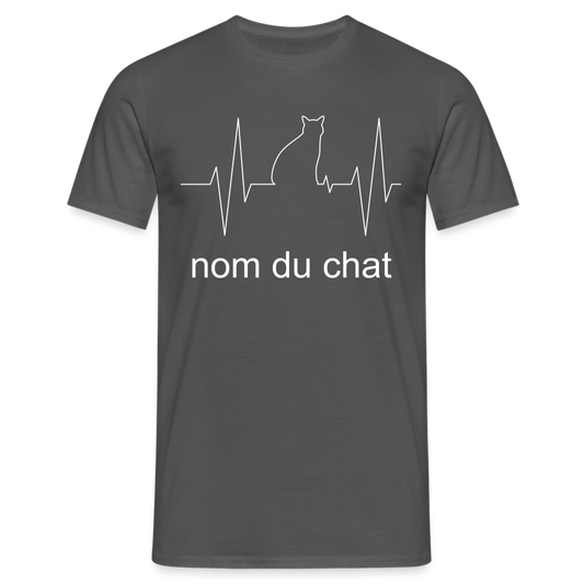 T-shirt Homme rythme du coeur chat et son nom - charbon